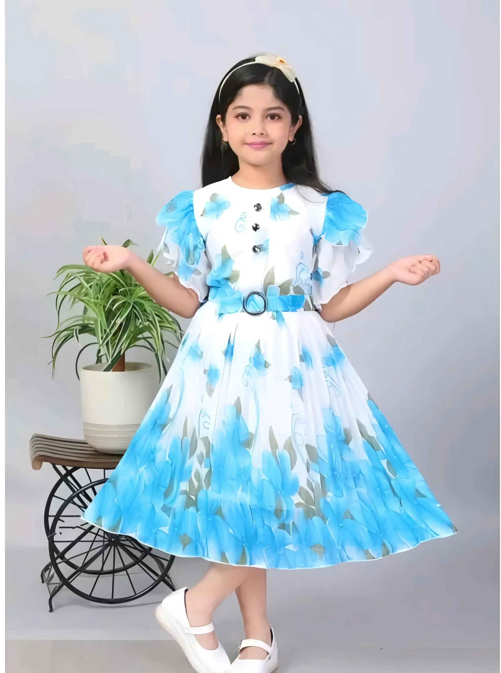 Girls frock/baby dress/color blue - Blue, 0-6 Months