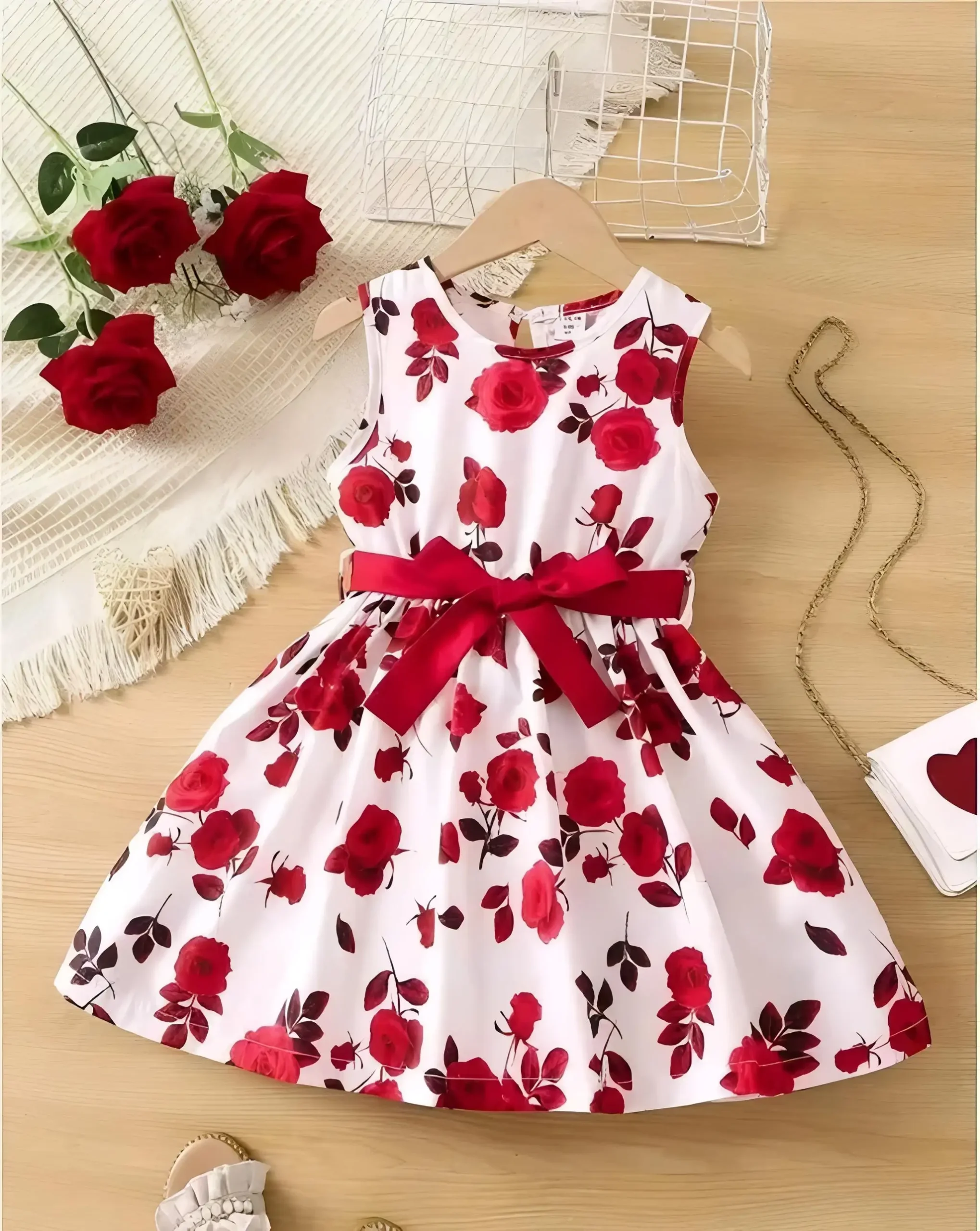 Girls flower printed frock/color red - Red, 0-6 Months