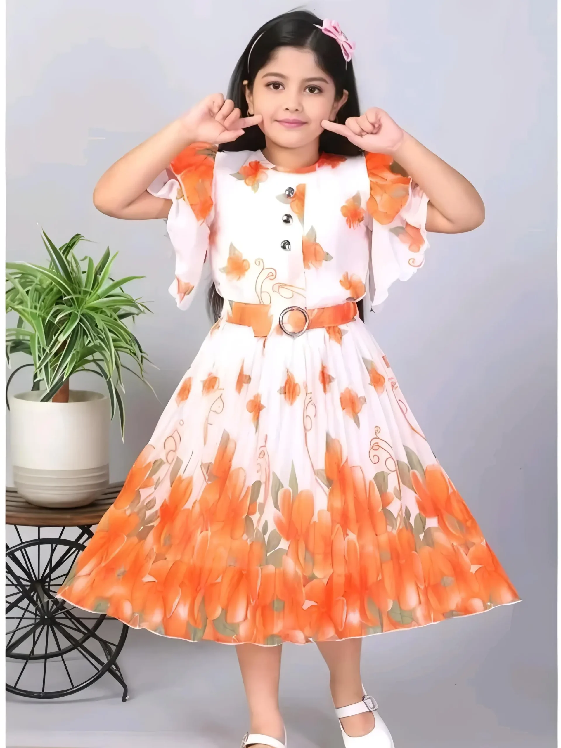 Baby girl frock/orange color - Orange, 0-6 Months
