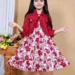Printed summer dress/with jacket/red color - Red, 0-6 Months
