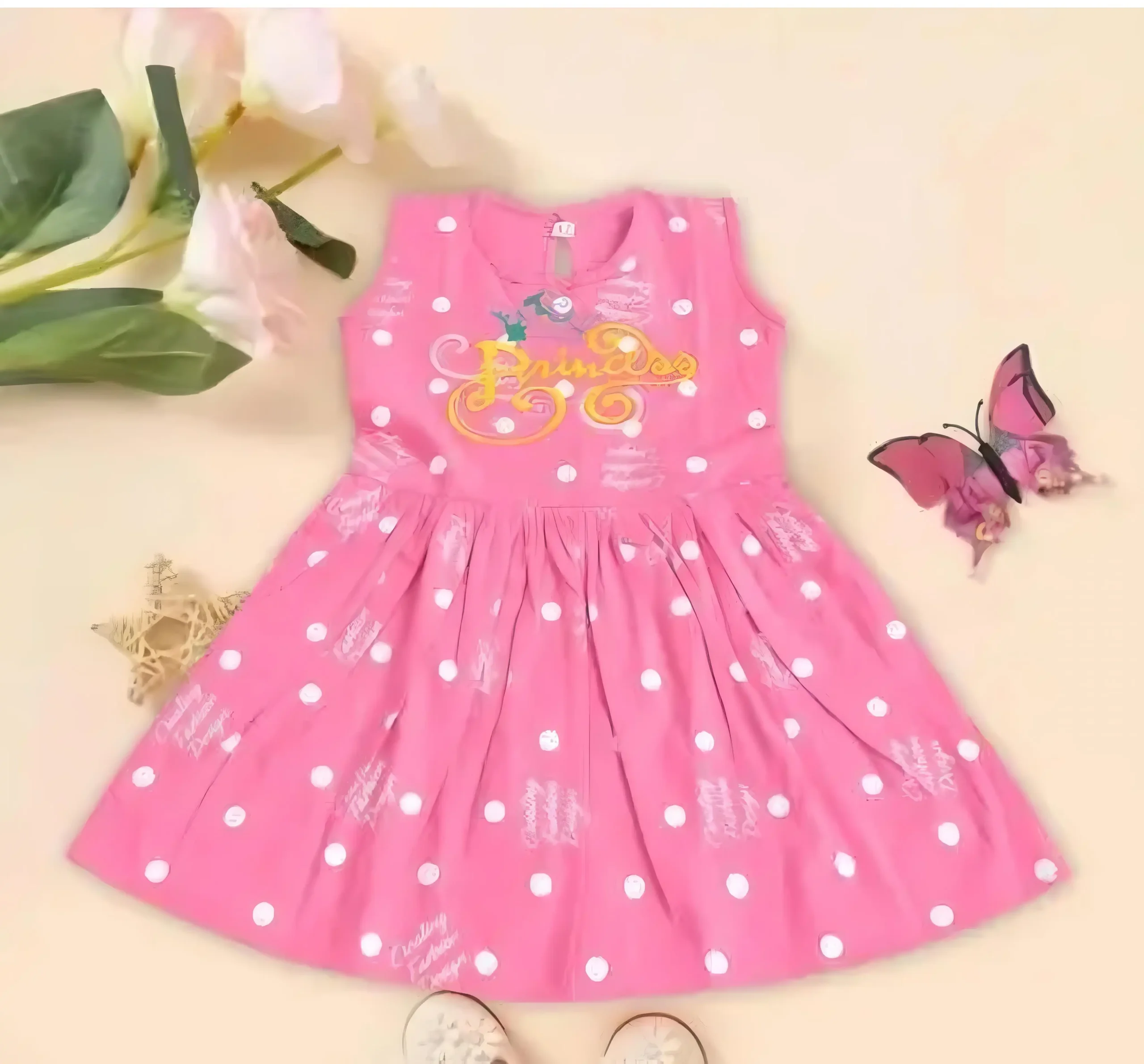 Baby girls cotton frock/embroidered frock - Pink, 0-6 Months