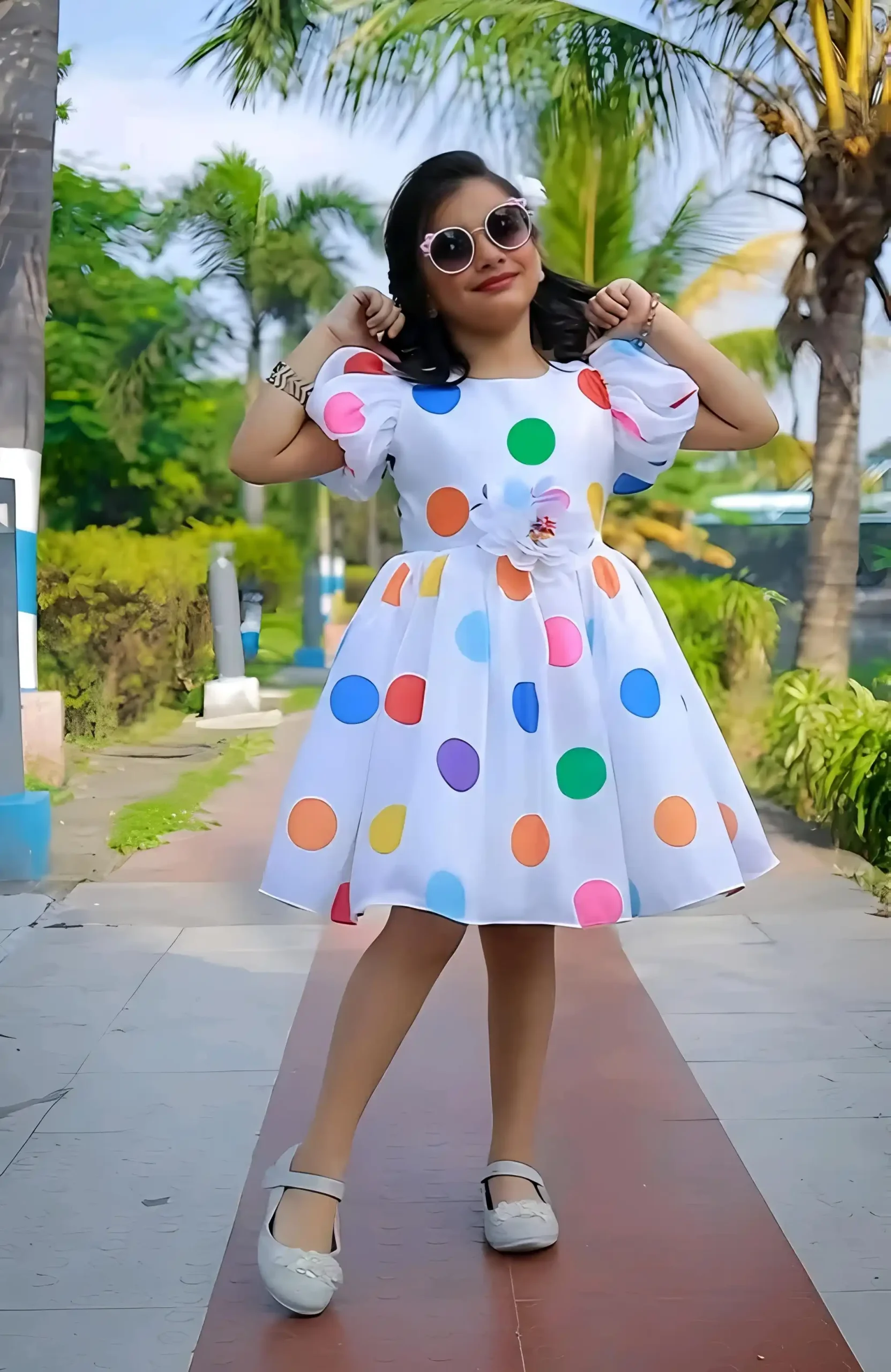 Pola dot daily wear frock - White, 2-3 Years