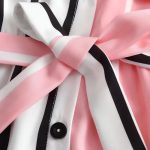 Girls pink and white stripped printed front belt shirt