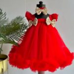 Rose dress girl net frock - Red, 0-1 Years