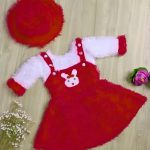 Casual wool long sleeves dress - Red, 0-1 Years