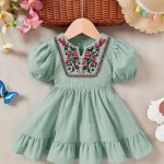 Kids daily wear baby frock - Green, 0-6 Months