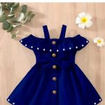 Trendy off shoulder A-line rayon dress pleated dress - Blue, 0-6 Months