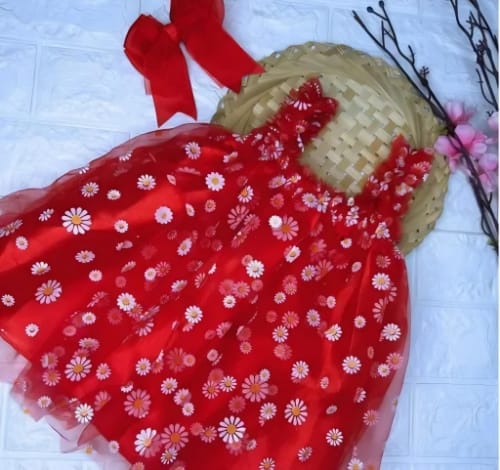 Toddler kids floral dress - Red, 0-6 Months
