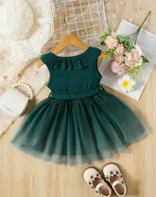 Toddler military green Party dress