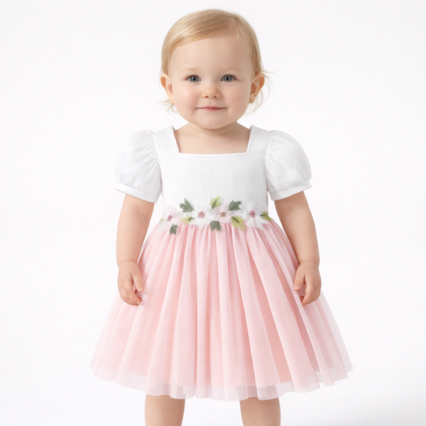 Kids flawsome elegant girls frock - Pink, 0-6 Months