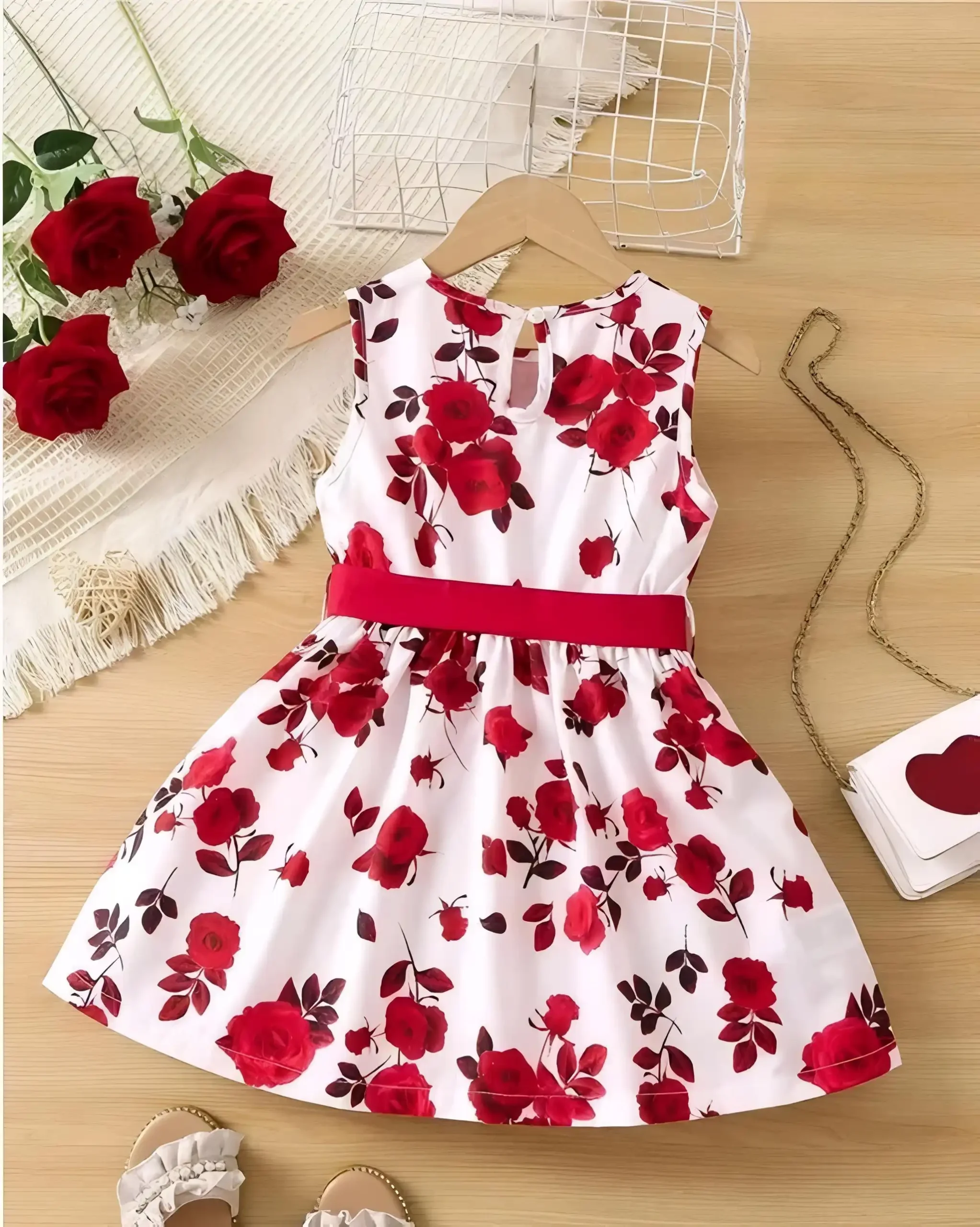 Girls flower printed frock/color red
