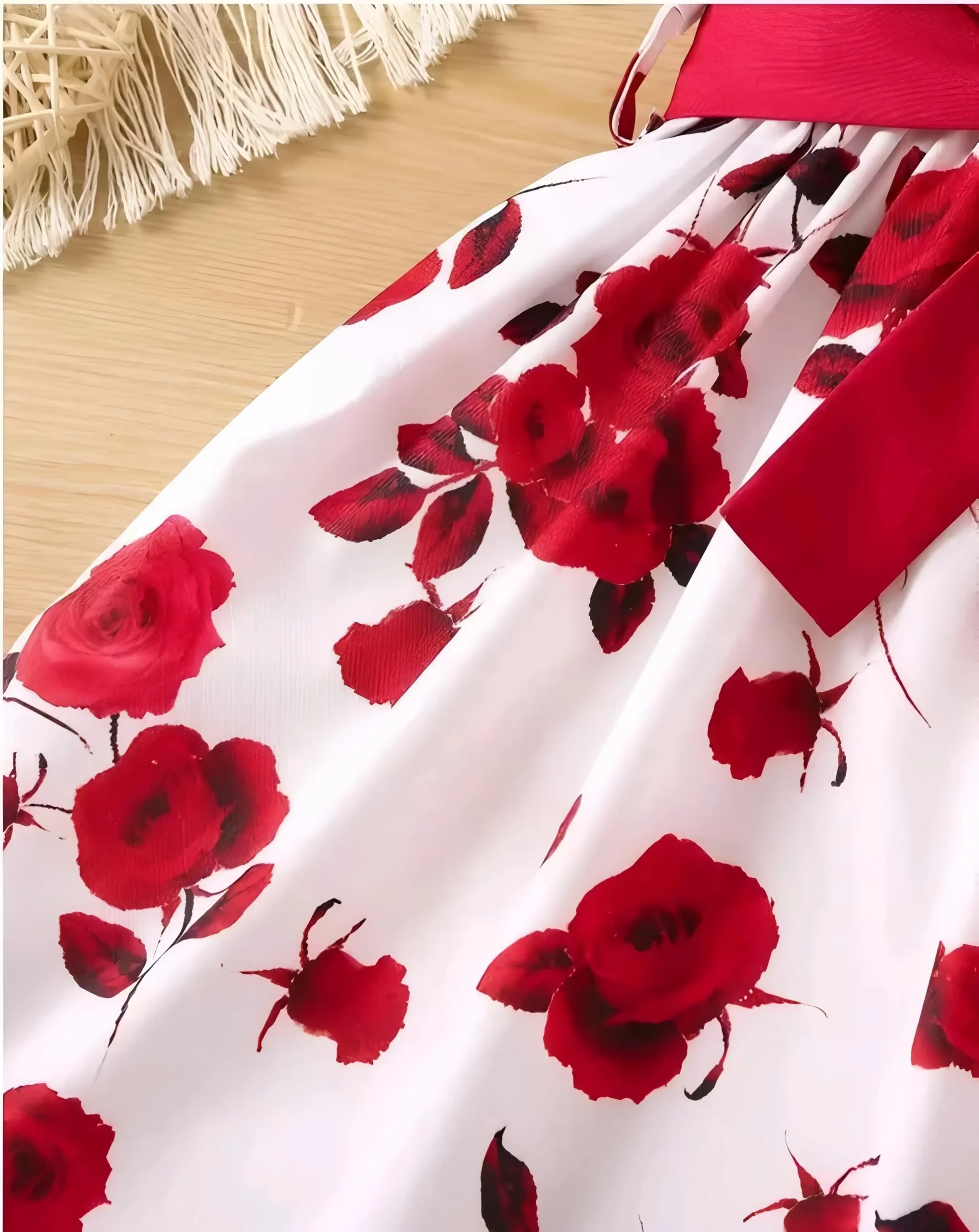Girls flower printed frock/color red