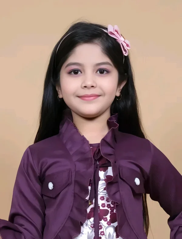 Kids printed frock with jacket/wine color