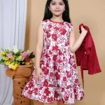Printed summer dress/with jacket/red color