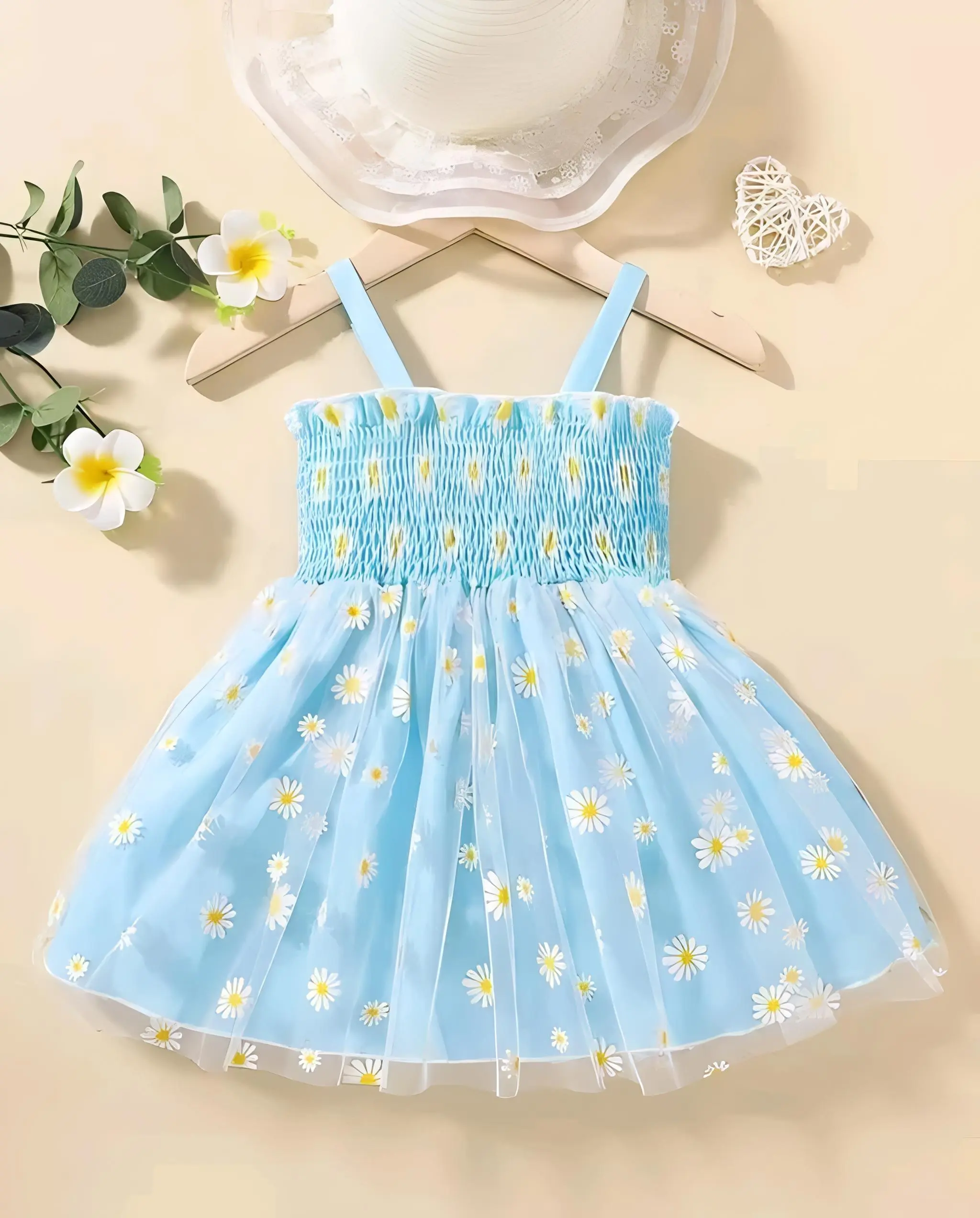 Baby girl frock flower print dress - Blue, 0-1 Years
