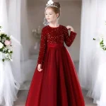 Girls full length net and sequin fabric gown