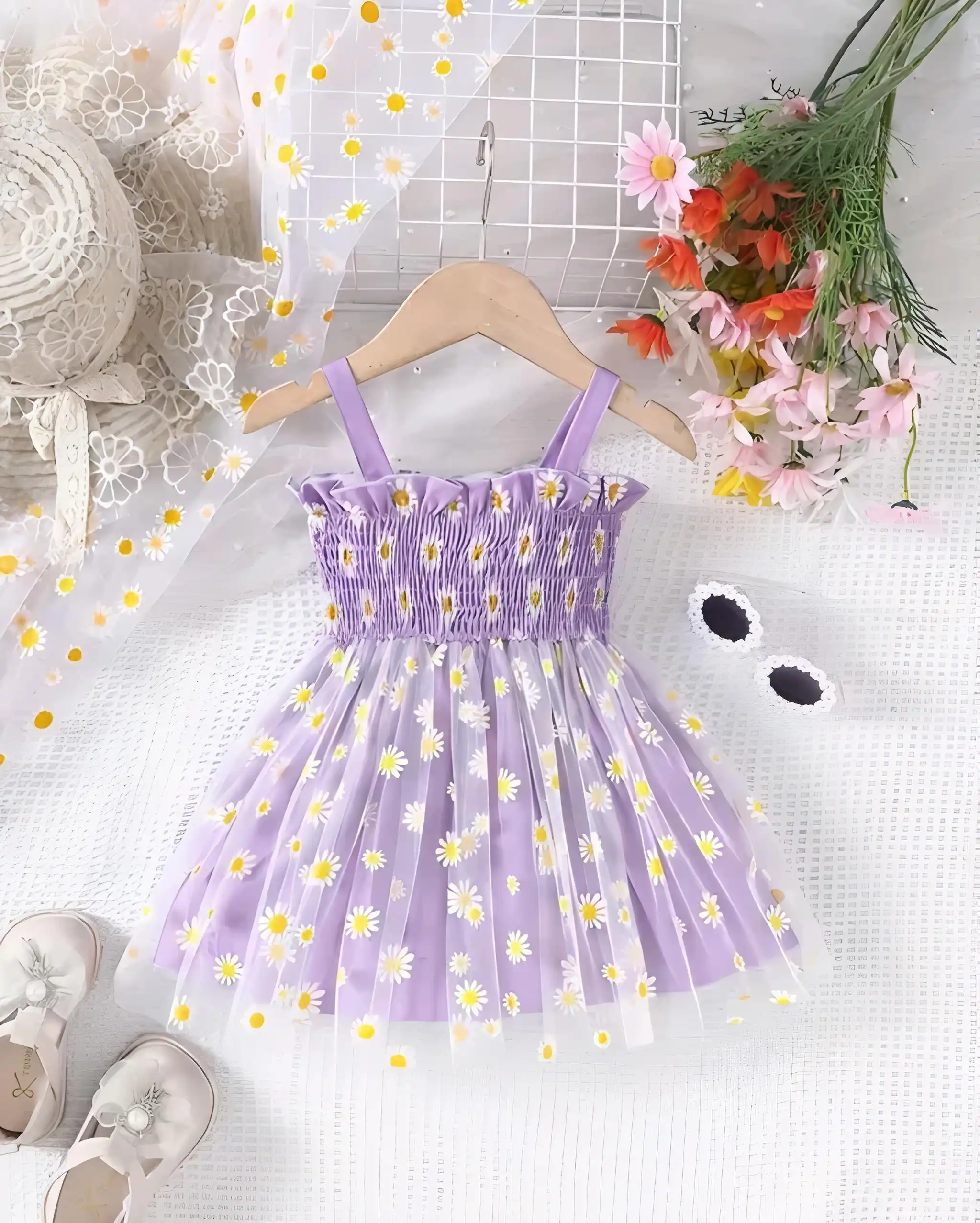 Baby girl frock flower print dress/color purple - Purple, 2-3 Years