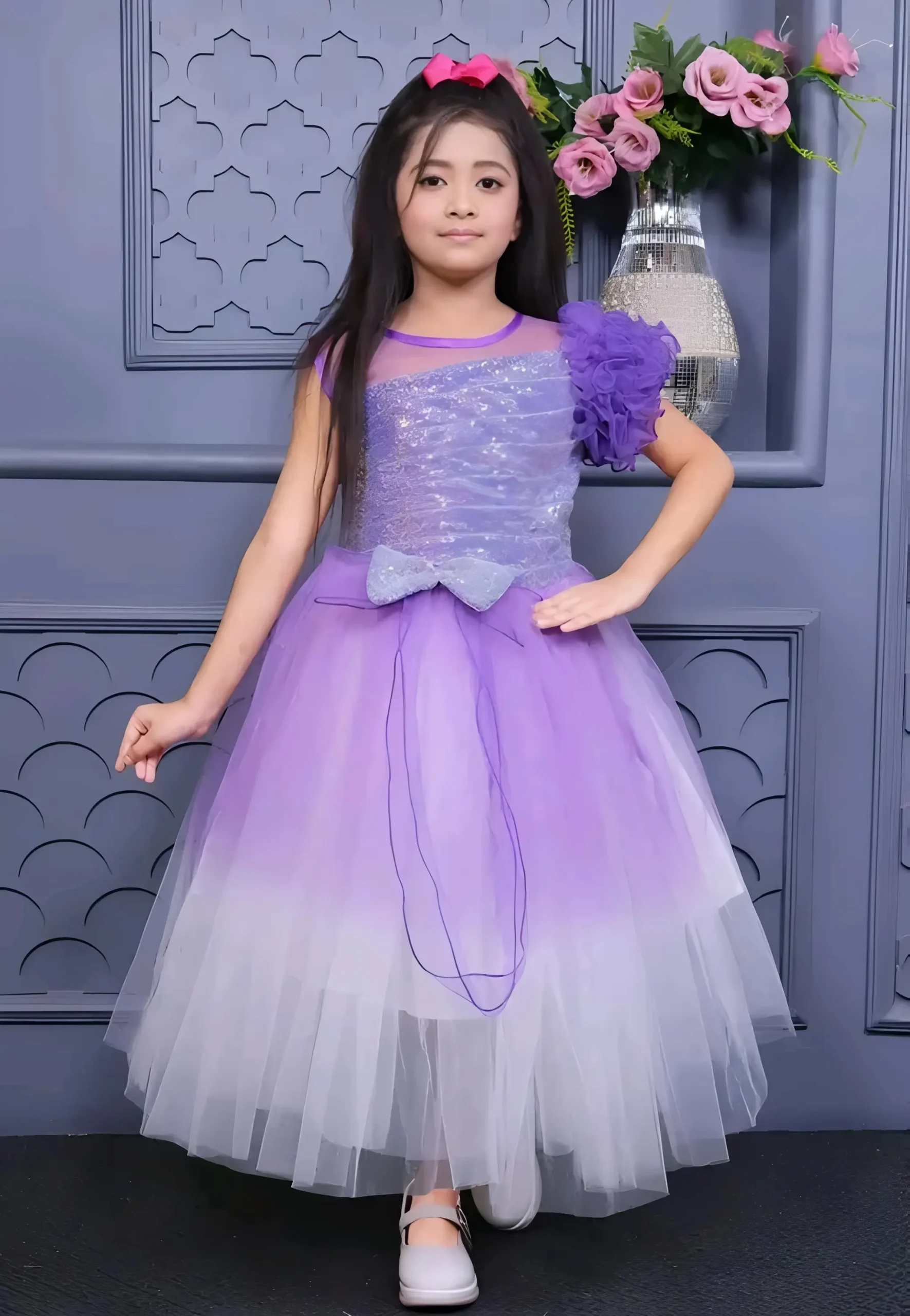 Stylish ruffle frock - Purple, 2-3 Years