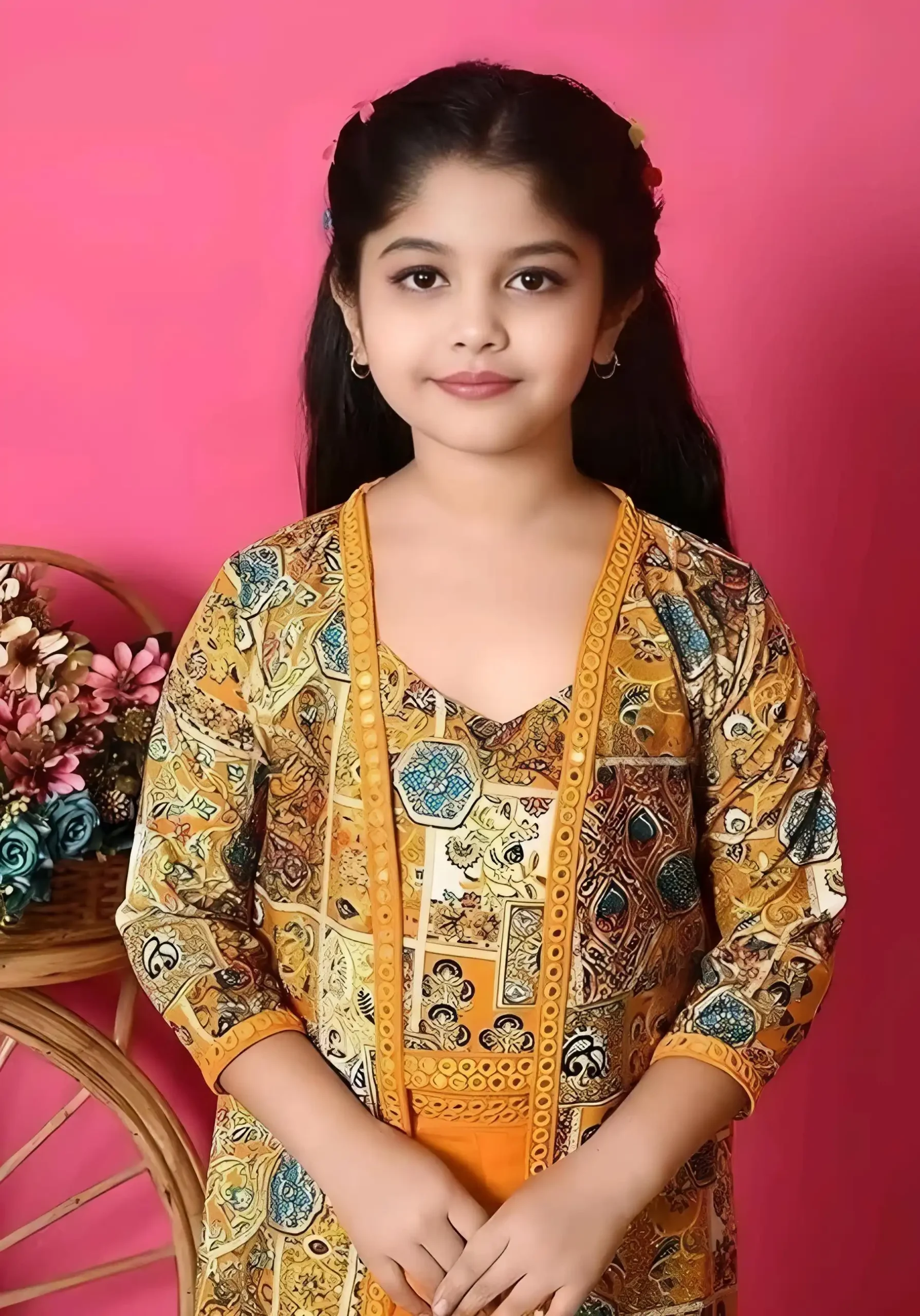 Girls jacket suit with rayon fabric - Multi-color, 10-11 Years