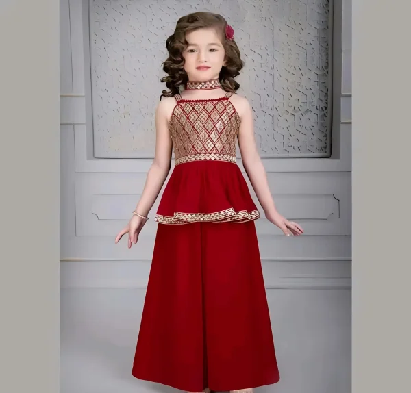 Girls plazo and suit set/color red - Red, 10-11 Years