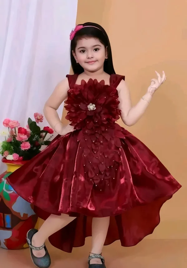 Girls birthday and party wear frock - Red, 1-2 Years