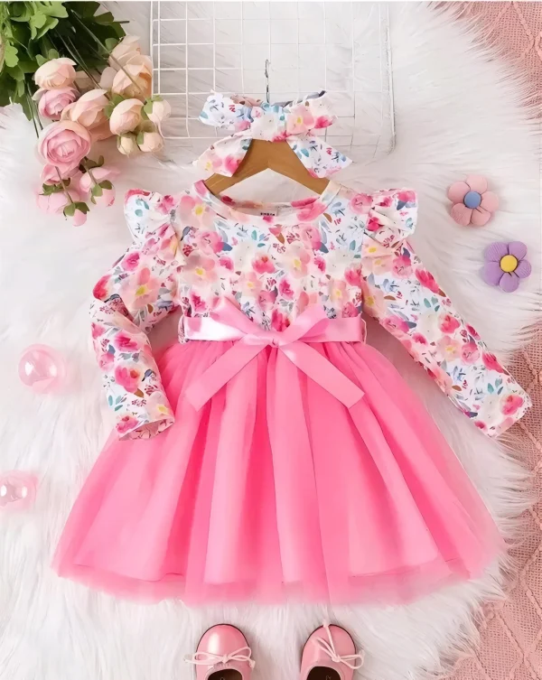 Girls new stylish cotton and net fabric dress