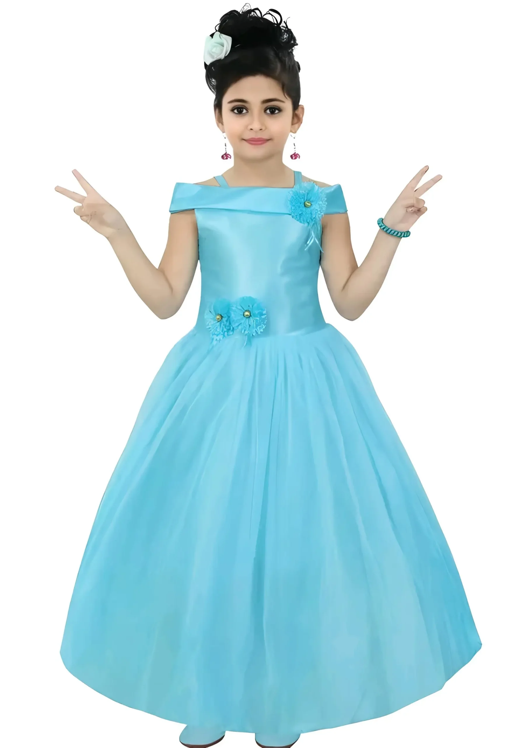 Blue satin frock for girls - Blue, 0-6 Months