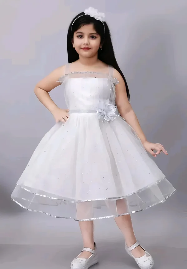 Party wear dress for kids/white frock - White, 0-6 Months