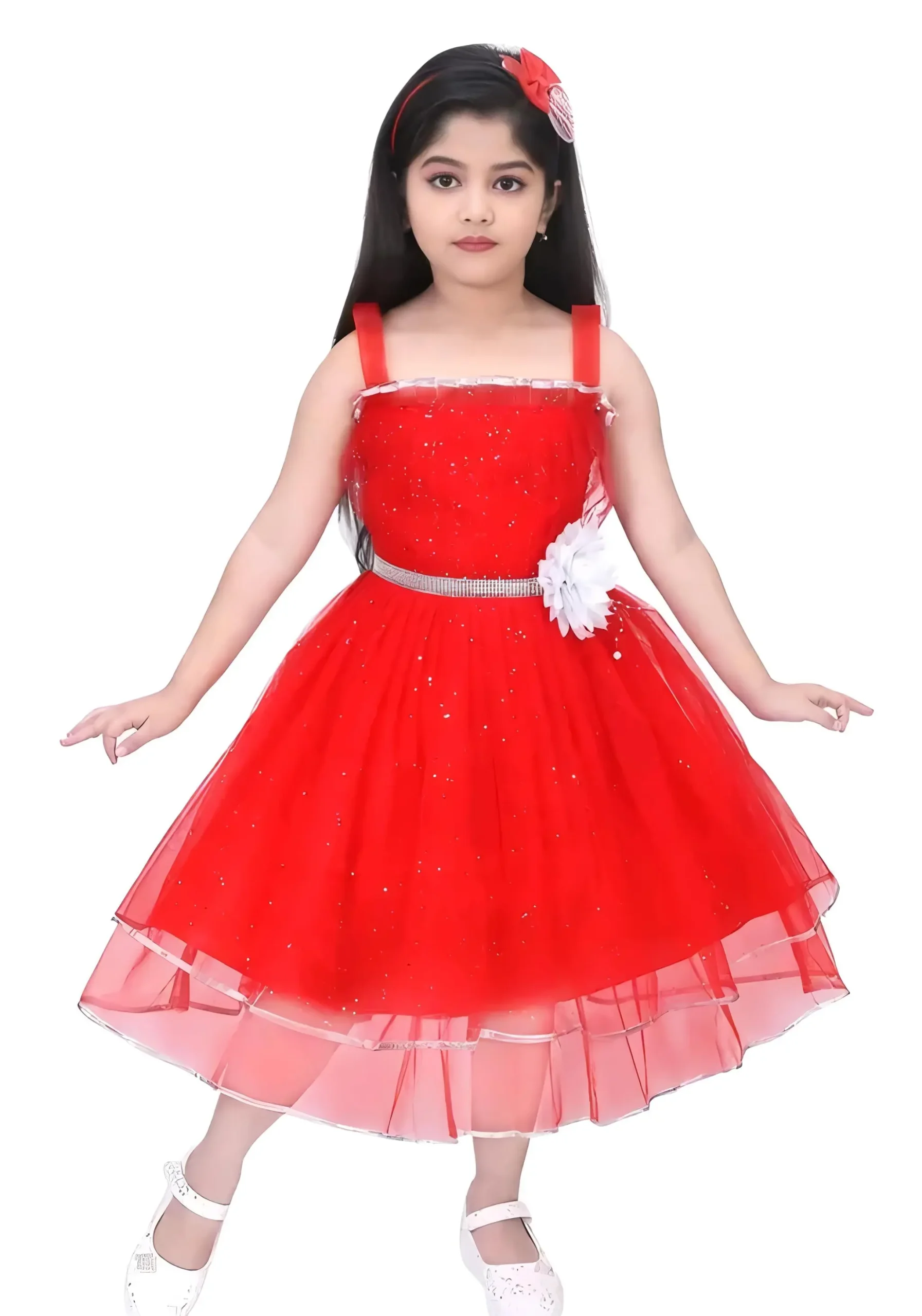 Party wear dress for kids/frock - Red, 0-6 Months