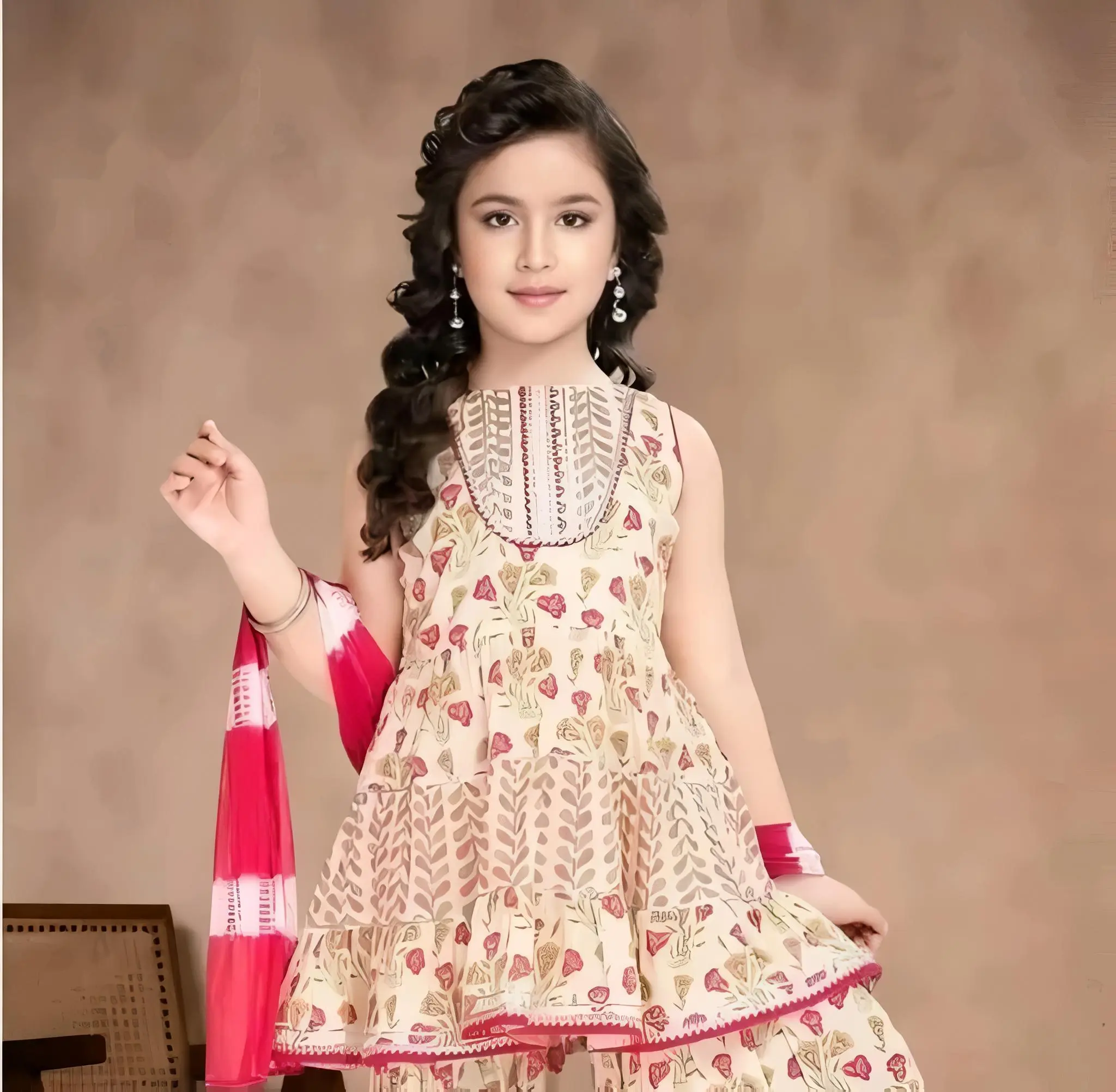Girls sharara suit - Beige, 10-11 Years