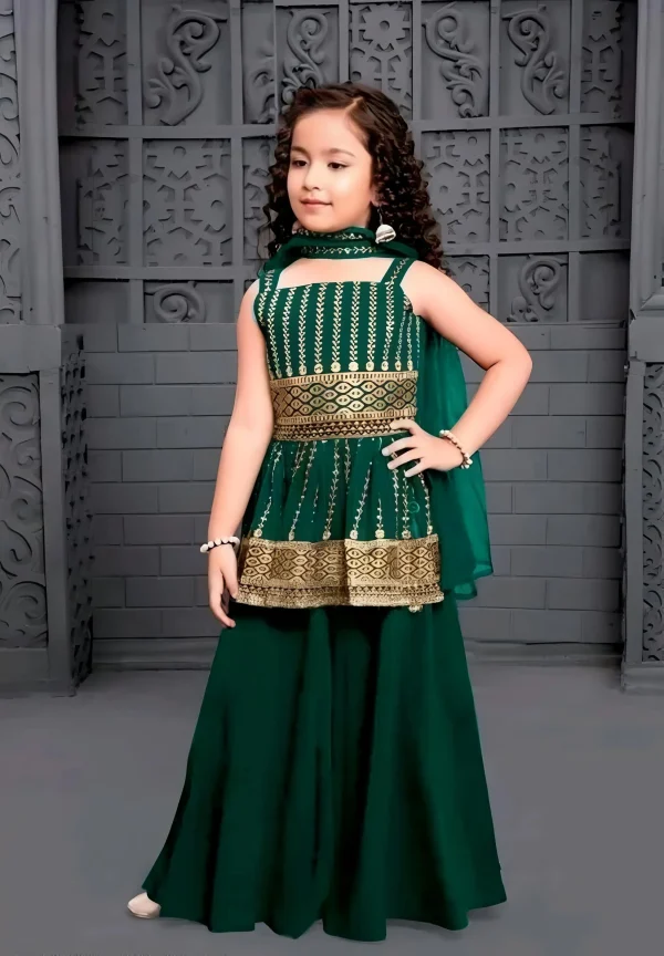 Girls sharara suit - Green, 10-11 Years