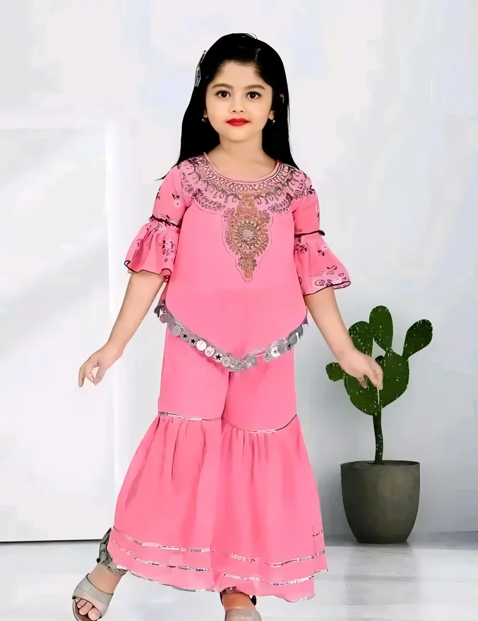 Kids sharara set/color pink