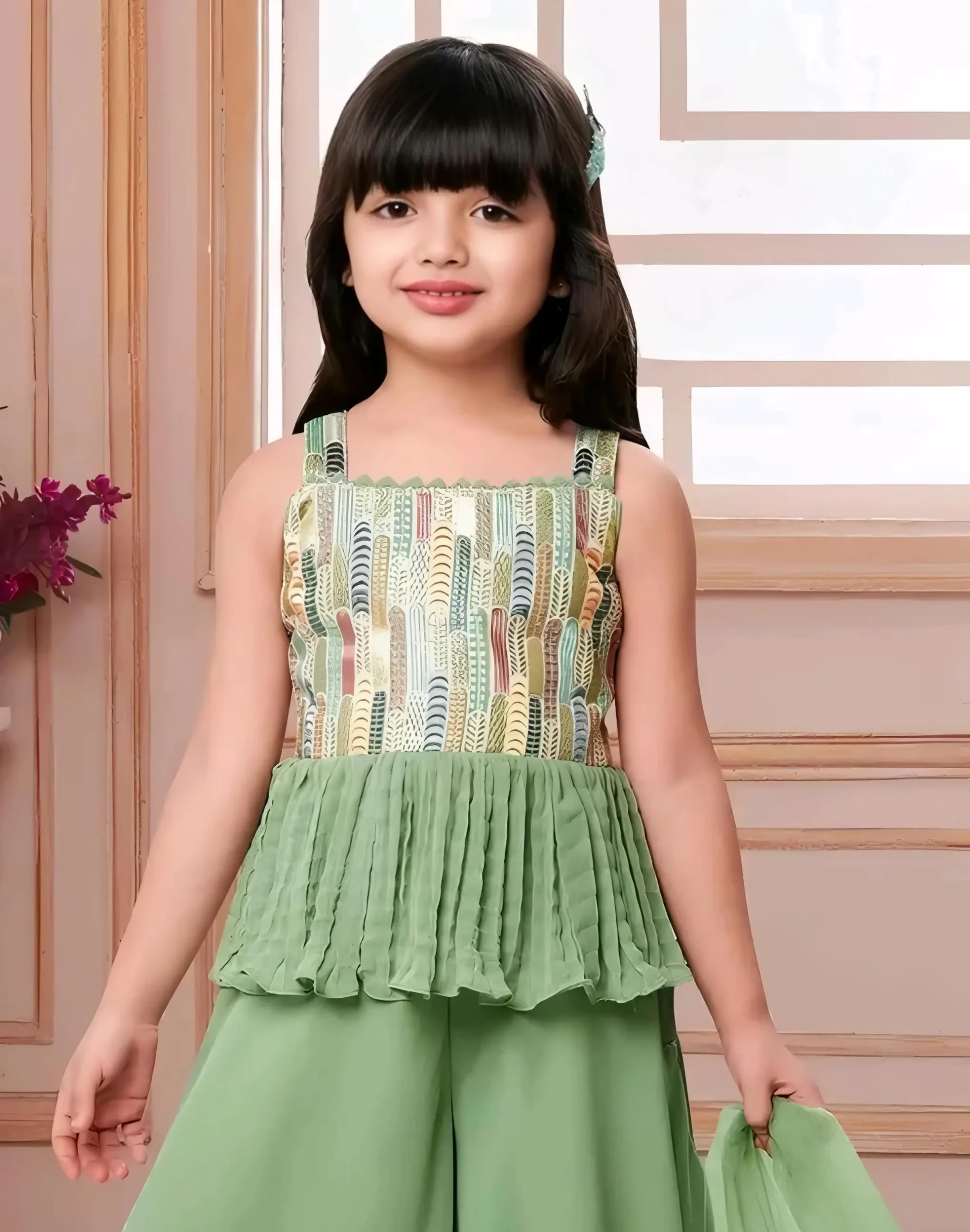 Fancy sharara set - Green, 2-3 Years