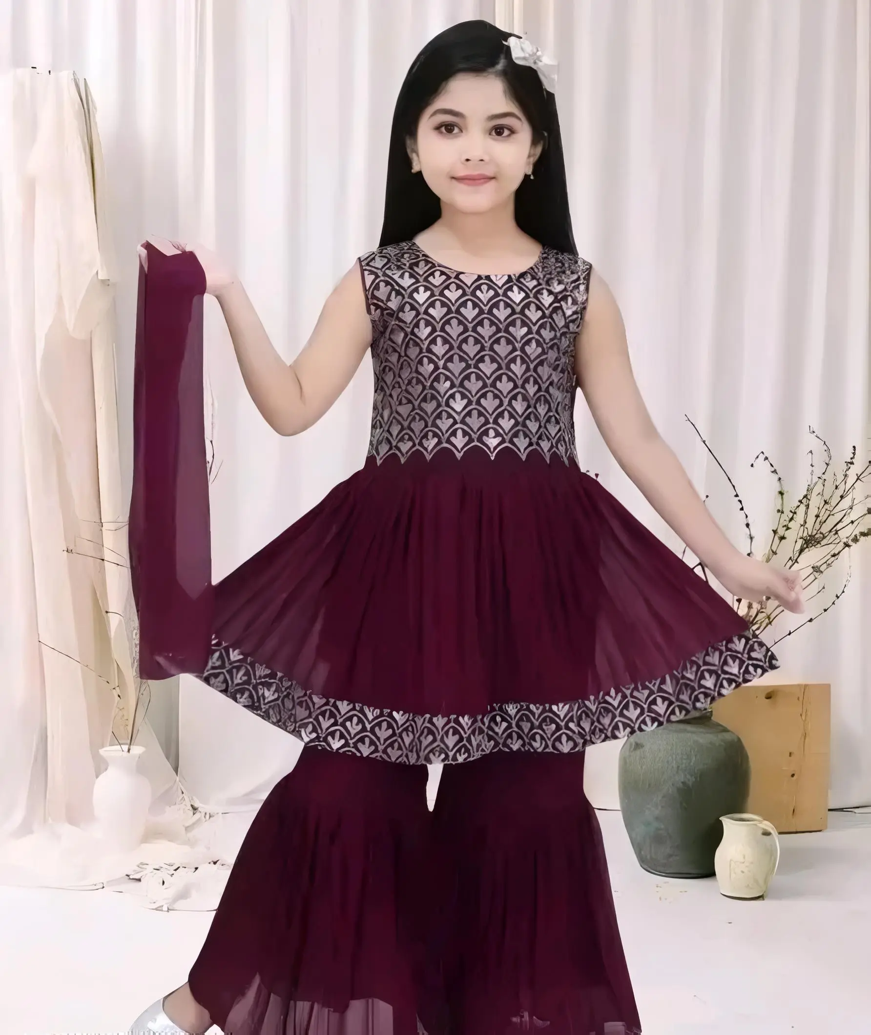 Stylish sharara set - Wine, 0-1 Years
