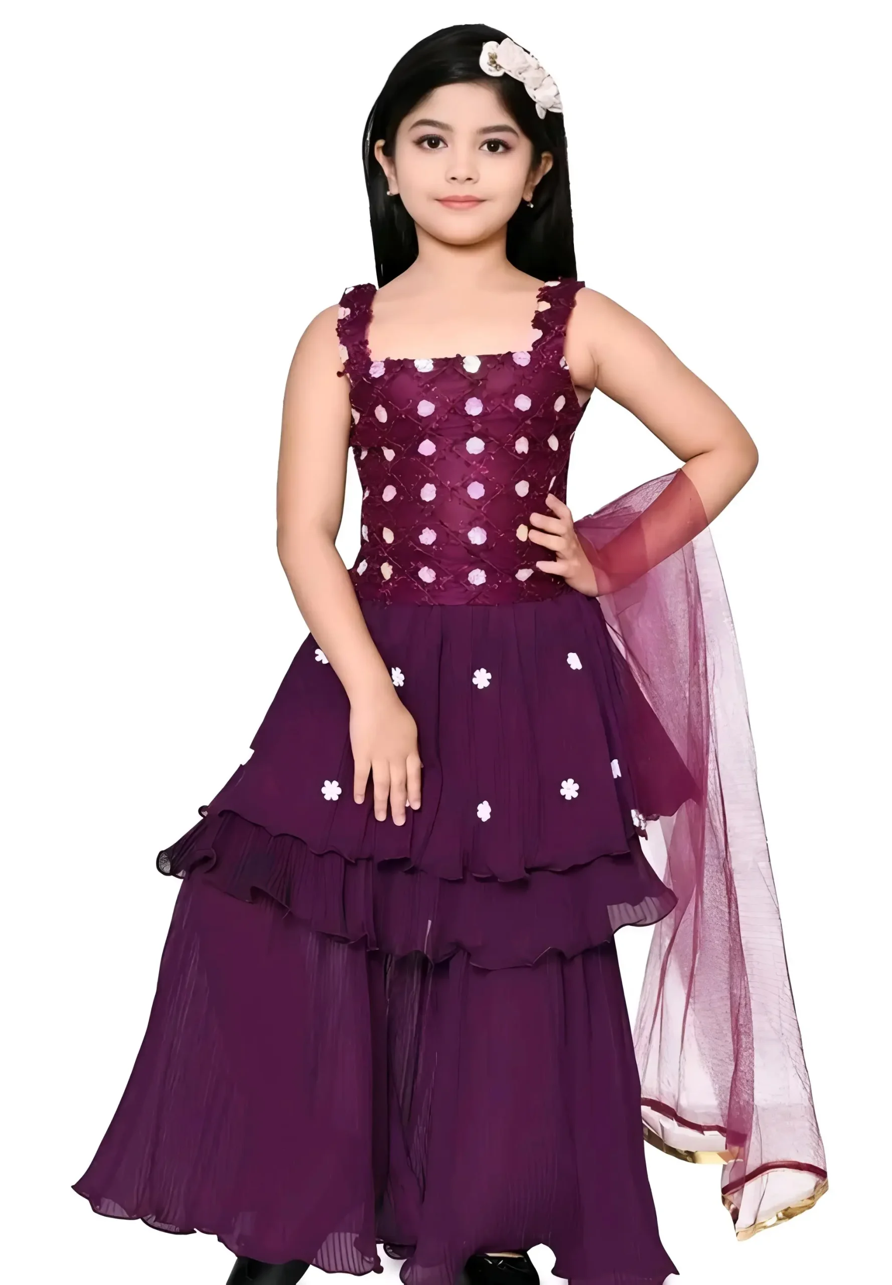New trendy top plazo duppata set - Wine, 0-6 Months