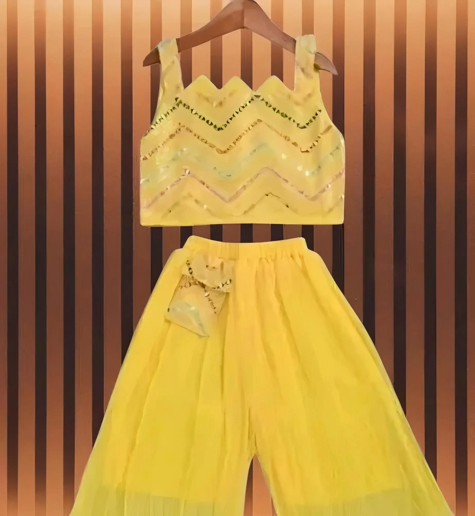 Fancy sharara set for baby girl - Yellow, 0-6 Months