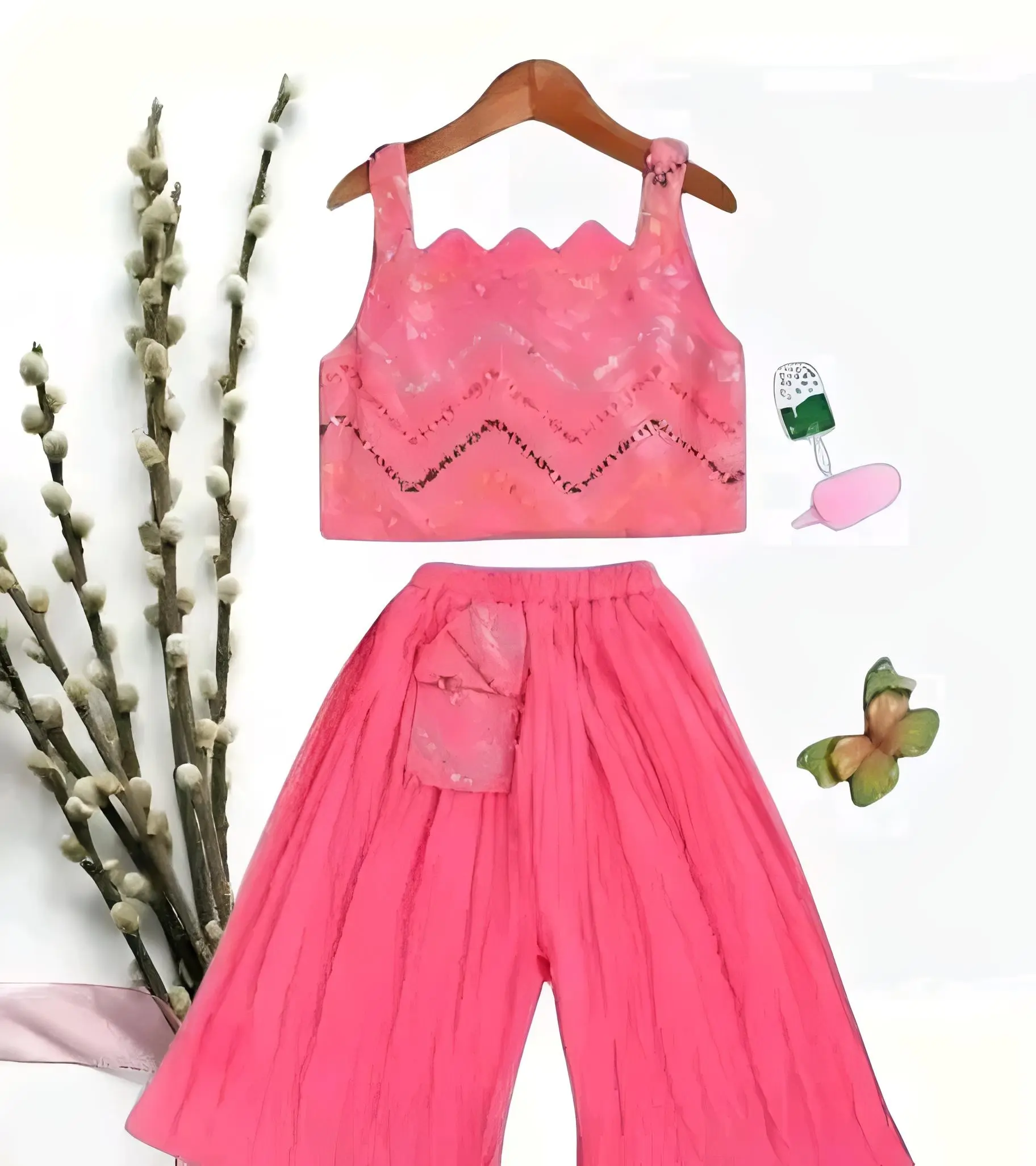 Fancy sharara set for baby girl - Pink, 0-6 Months