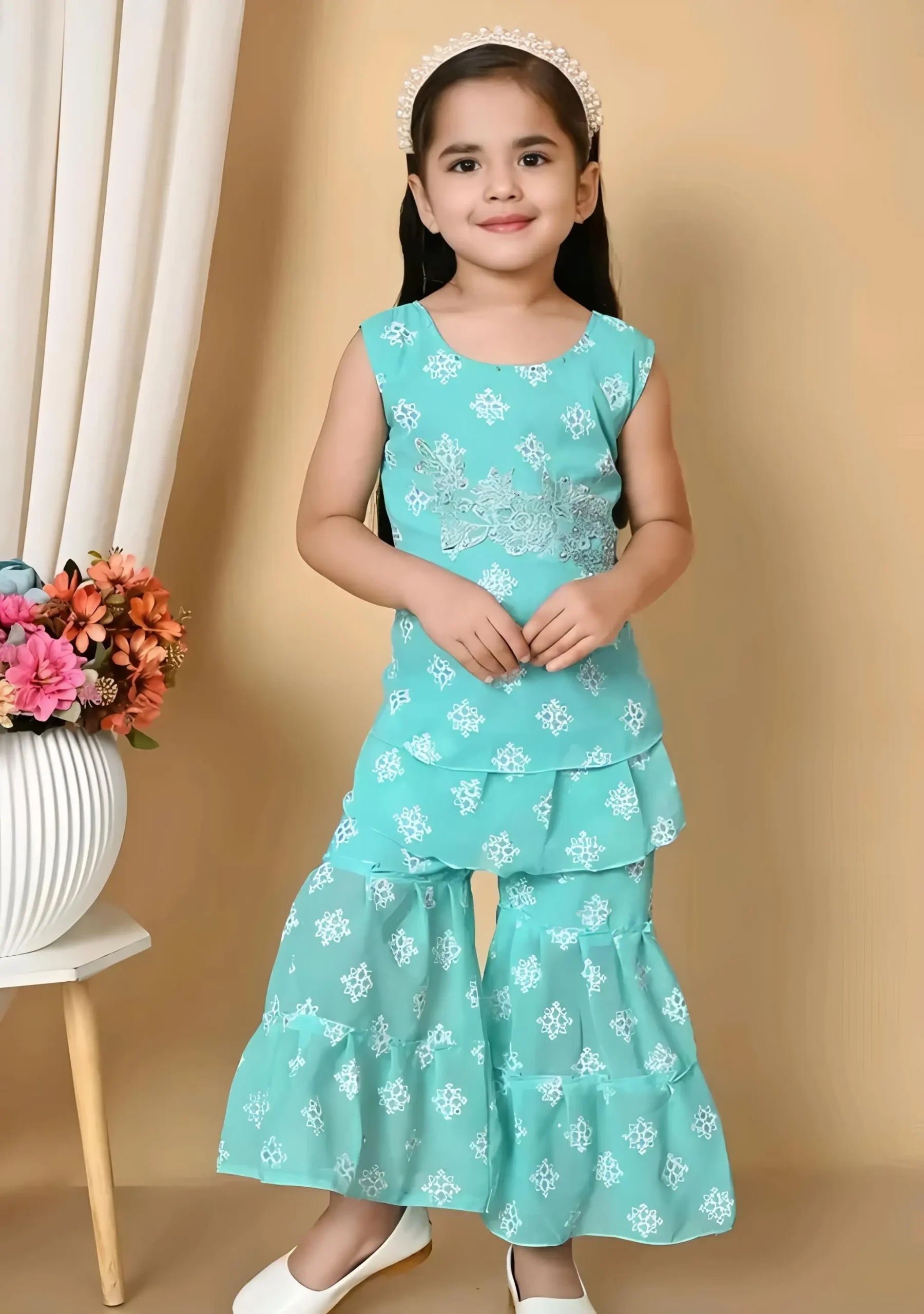 Girls plazo and suit set/color pink - Green, 0-6 Months