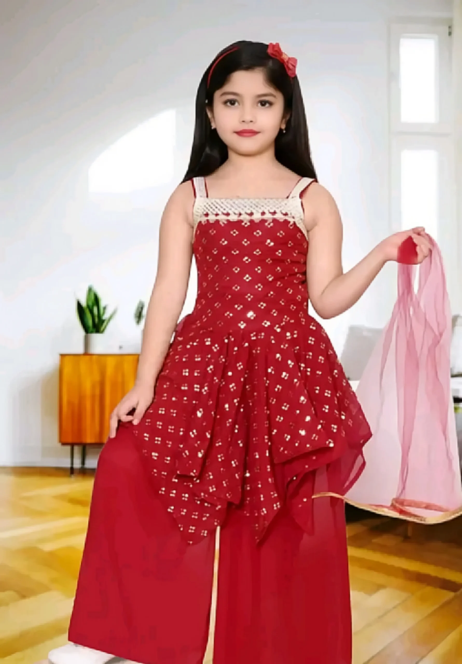 girls ethnic sharara set - Red, 10-11 Years