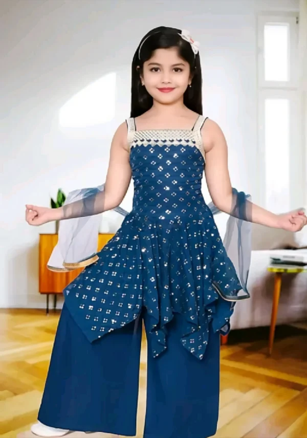Girls ethnic gown shrara set - Blue, 10-11 Years