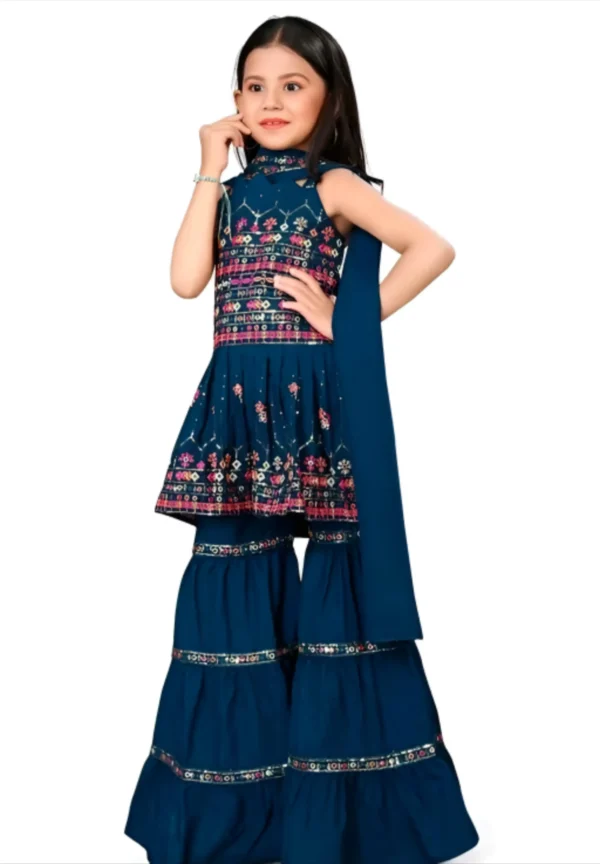 Beautiful embroidered kurta &sharara set - Blue, 1-2 Years