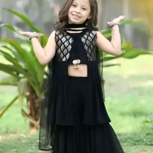 Black sequin thread work dress