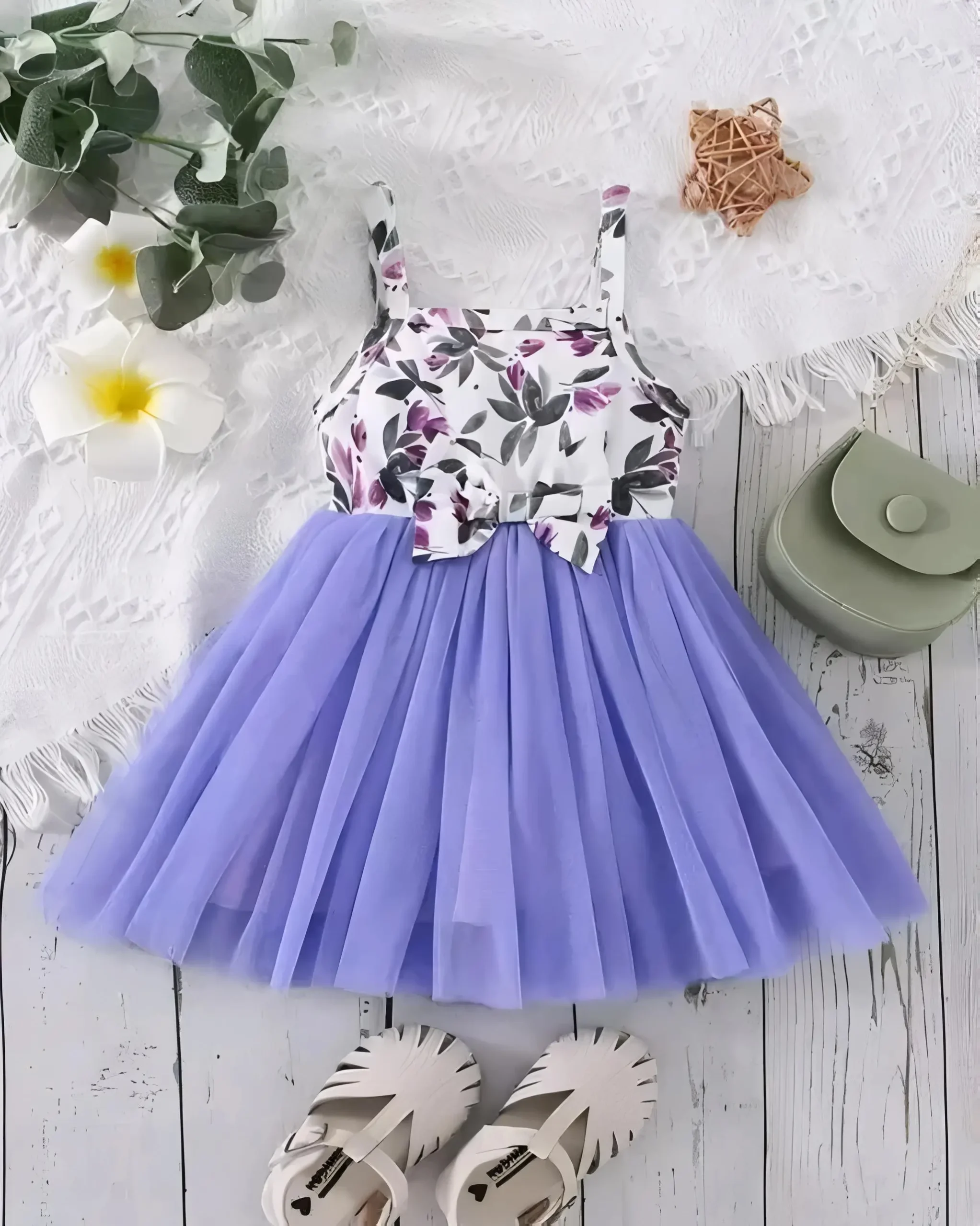 Girls net floral stylish dress/color purple - Purple, 0-6 Months