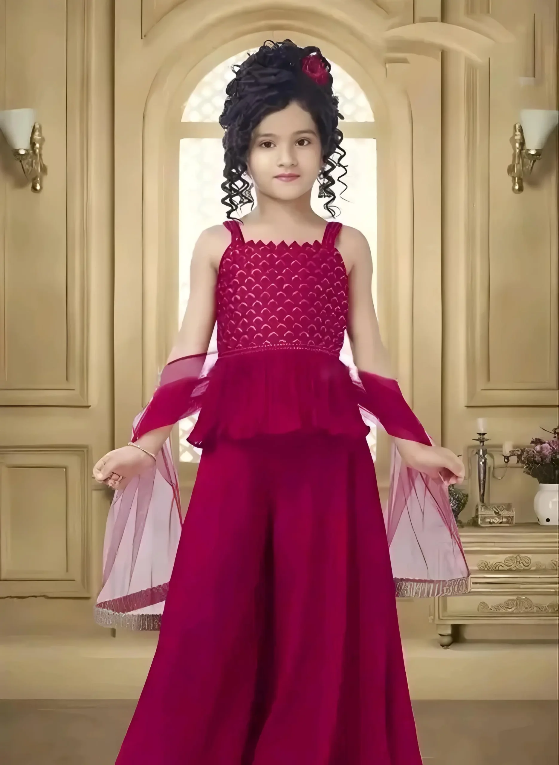 Kurta sharara and dupatta set - Pink, 3-4 Years