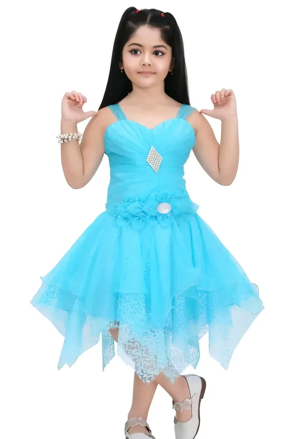 Net fabric girls frock - Blue, 2-3 Years