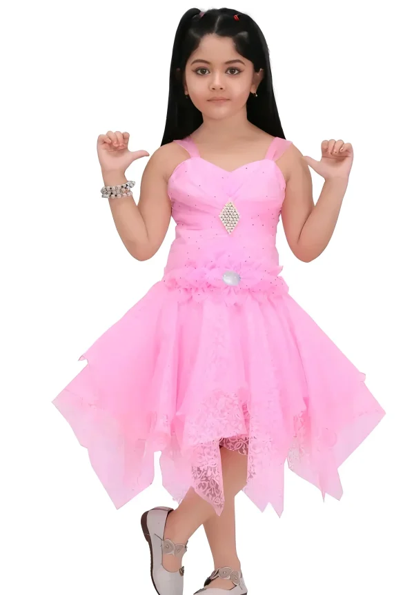 Girls frock net fabric color pink