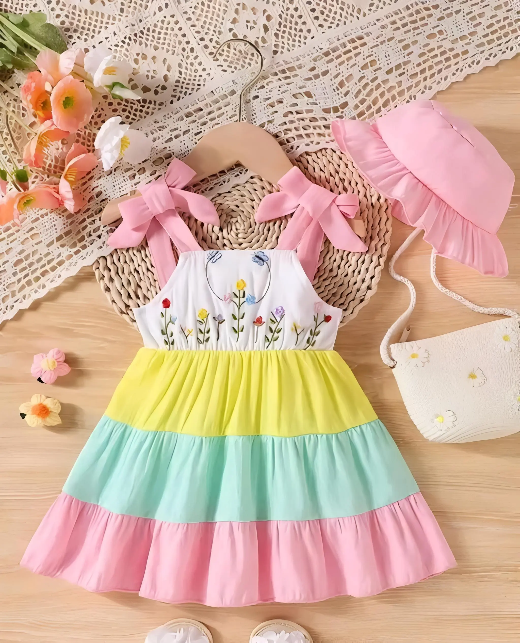 Kids frock/fabric cotton - Multi-color, 0-6 Months