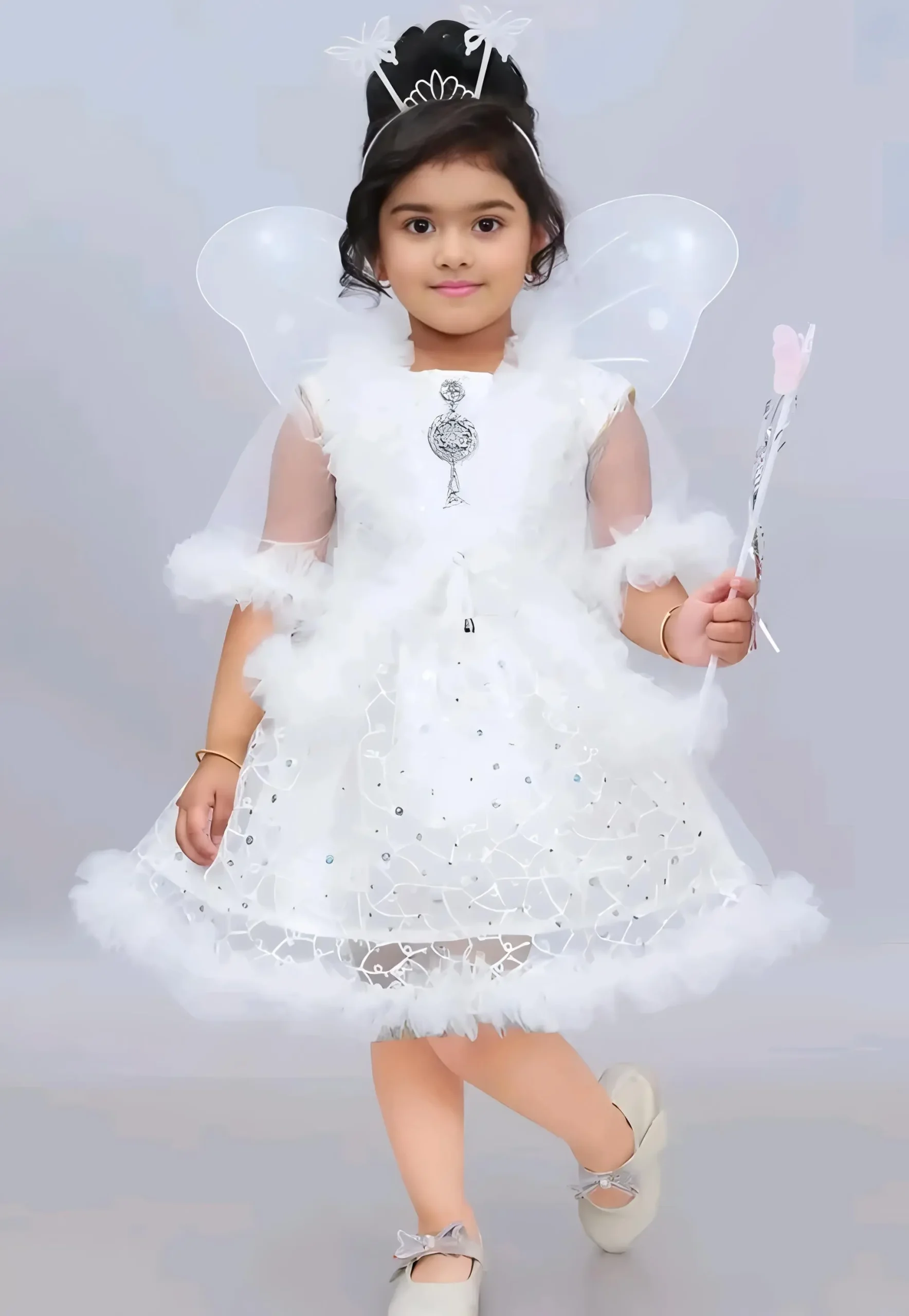 Baby frock/princess dress/color white - White, 0-6 Months