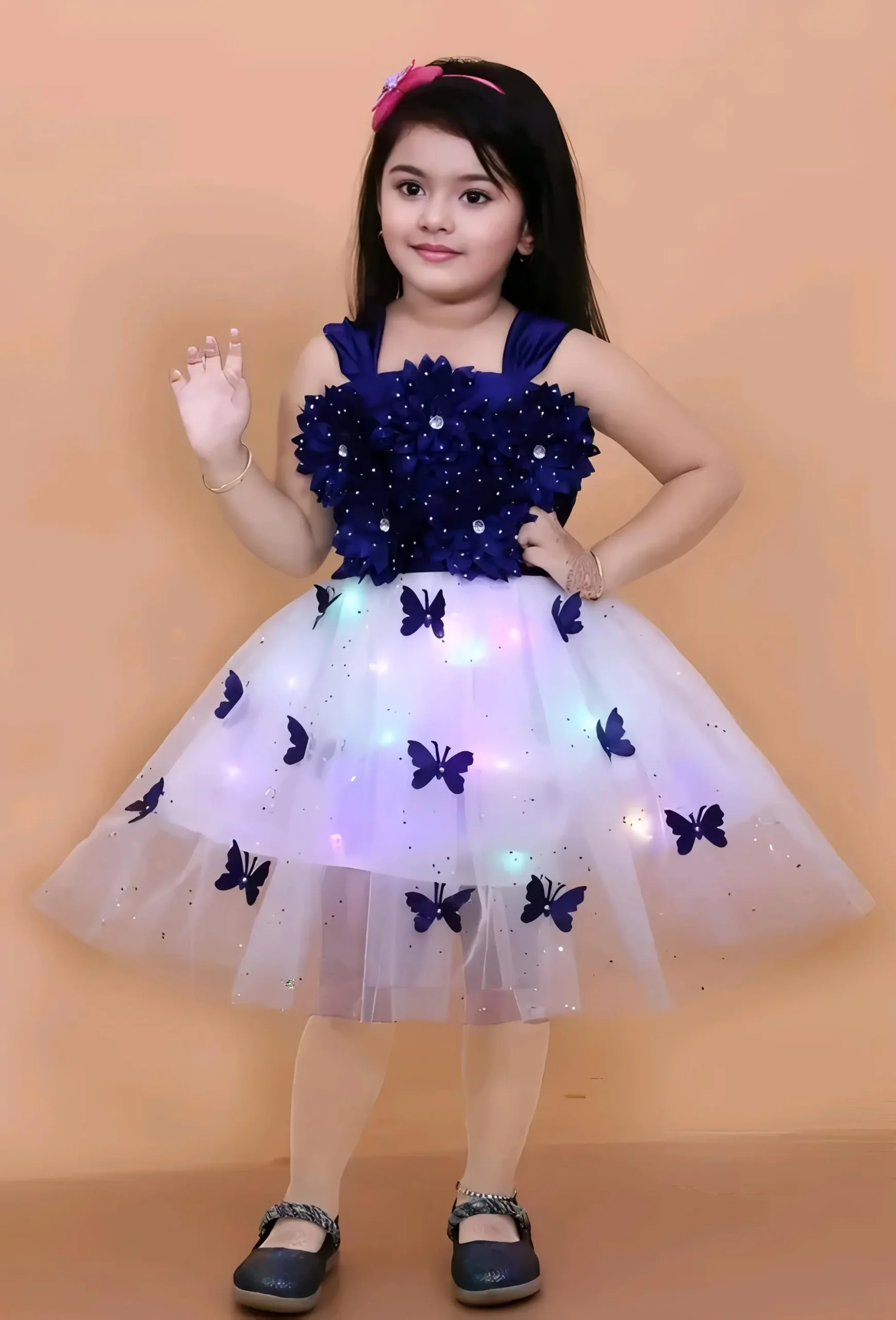 Party wear dress for kids/net fabric - Multi-color, 0-6 Months