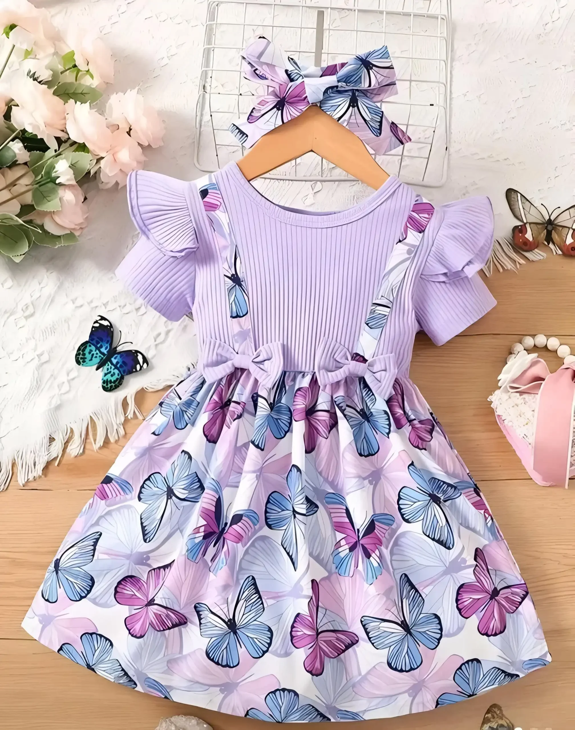 Baby girl summer dress - Purple, 0-6 Months